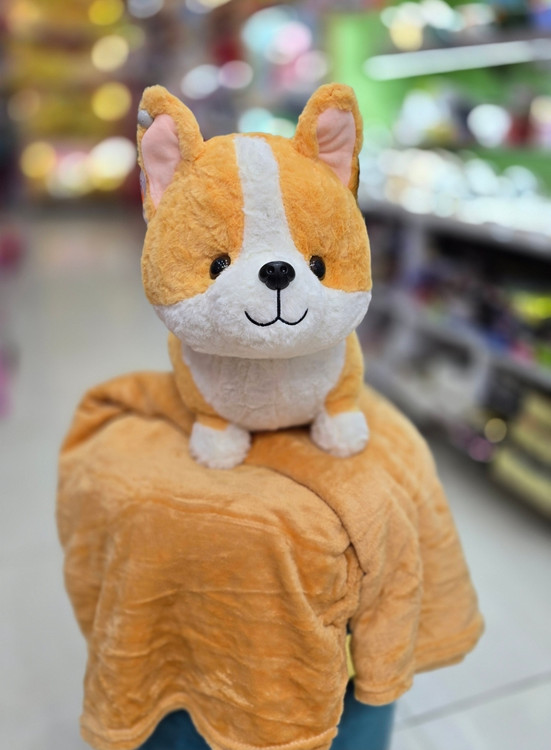 عروسک سگ خردلی پتودار