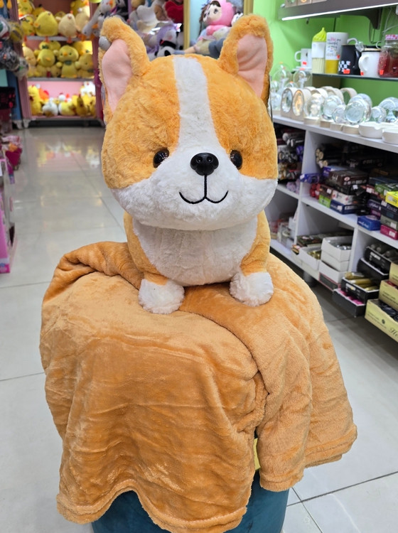 عروسک سگ خردلی پتوبالشتی