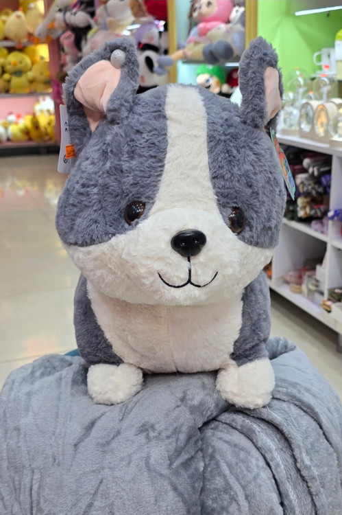 عروسک سگ طوسی پتودار